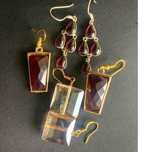 Vintage LARGE Crystal Glass Earrings, 3 PAIRS, Unmarked